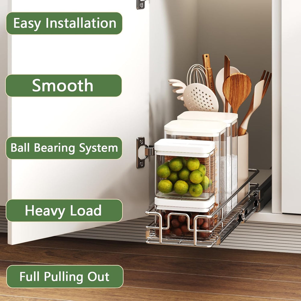Pull Out Cabinet Organizer 5½" W x 21½" D, Heavy Duty Cabinet Pull ...