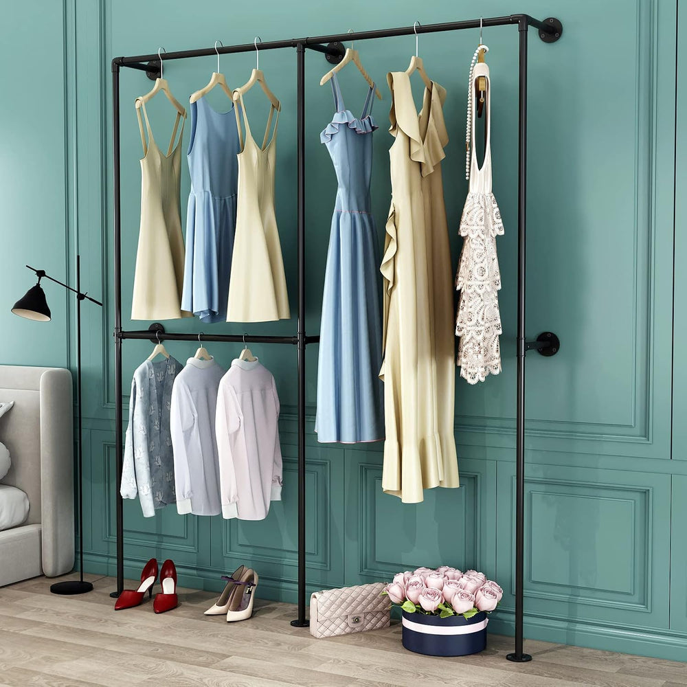 DR.IRON Industrial Pipe Clothing Racks with Double Bar, Industrial Black Clot...