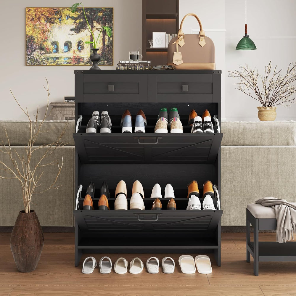 Halitaa Shoe Cabinet with 2 Flip Drawers & 2 Drawers,Farmhouse Shoe Stora...