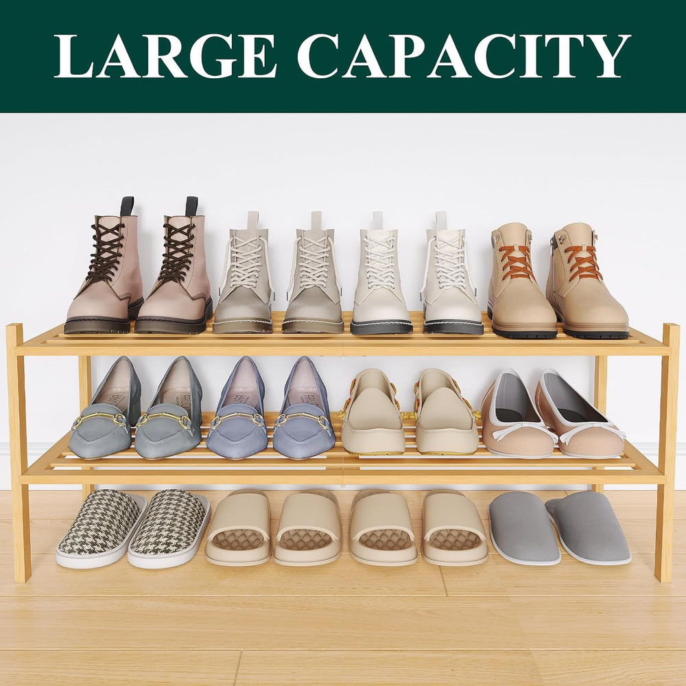Smiry Bamboo Shoe Rack, 5 Horizontal Slats, 2 Tier - 33.9" Wide, Natural