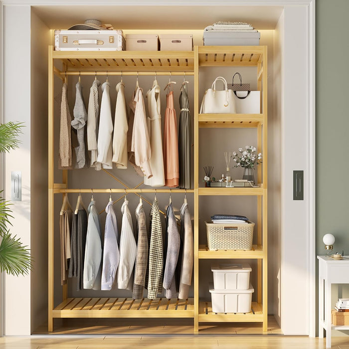Homykic Bamboo Closet System, 41.4” Wide Clothing Rack, 78.8” Tall