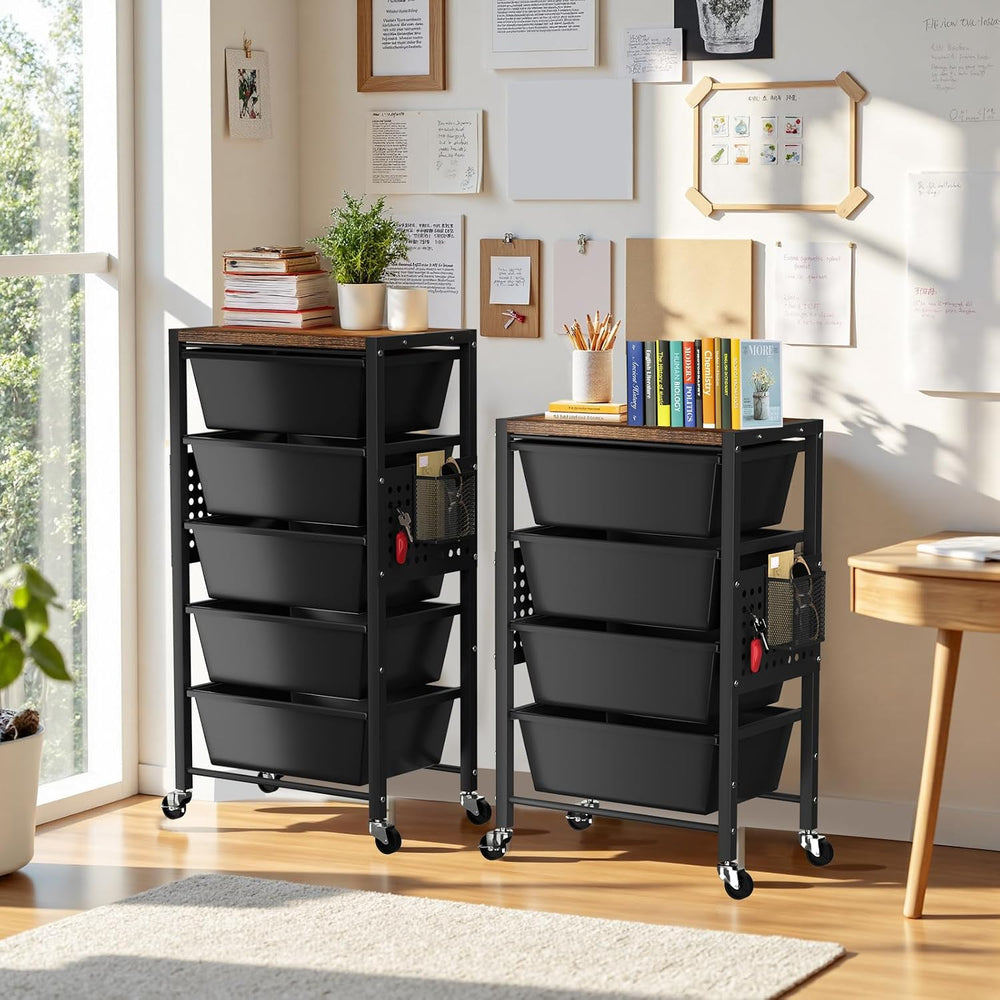 Rolling Cart with 3 Drawers, Plastic Drawer Storage Carts with Lockable Wheel...