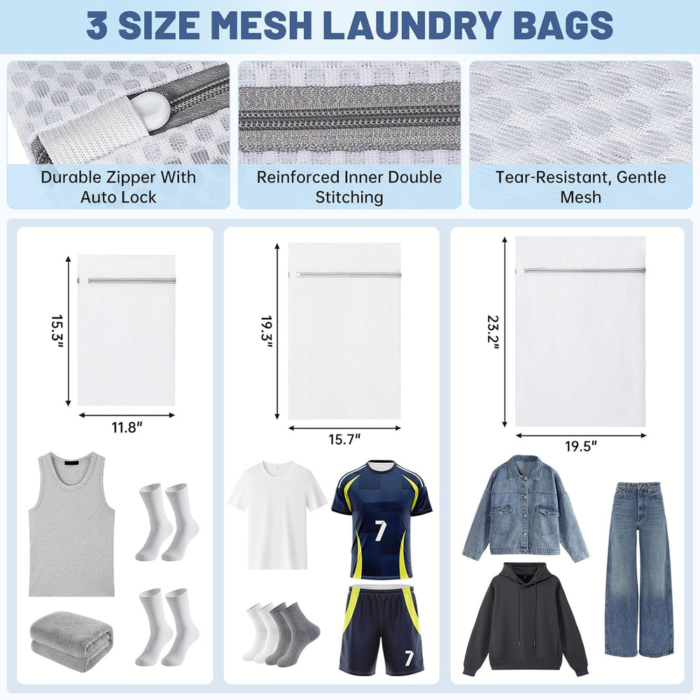 Large Laundry Backpack Bag with 3 Sizes Mesh Wash Bags Total 170L