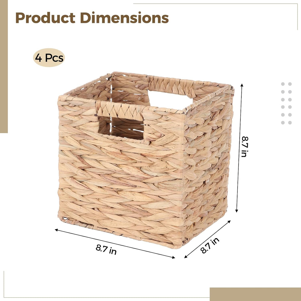 4 Pcs 9 Inch Wicker Cubes Storage Bins - Woven Water Hyacinth Storage Baskets...