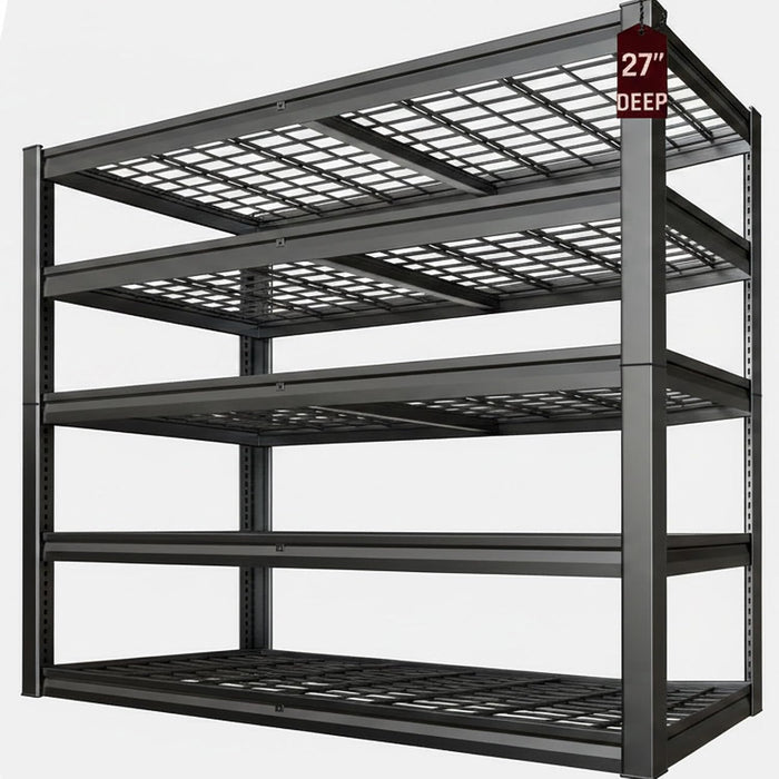 27" D Storage Shelves, Garage Shelving Heavy Duty Metal Adjustable Garage Shelves, Shelving Units Industrial Shelving for Warehouse, 62" W x 27" D x 78" H,Black
