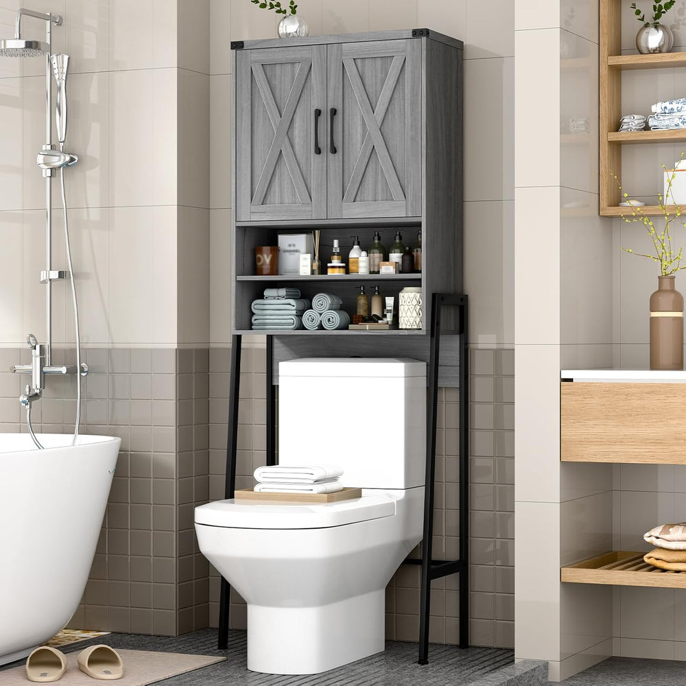 Vabches Metal Frame Over The Toilet Storage Cabinet, Wash Grey