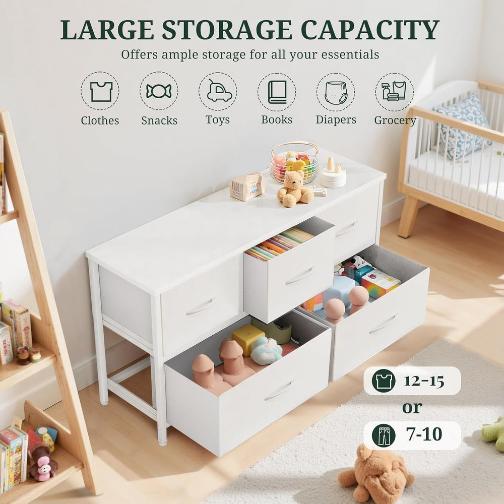5-Drawer Dresser for Bedroom, Anti-Tip Wide Storage Organizer Fabric