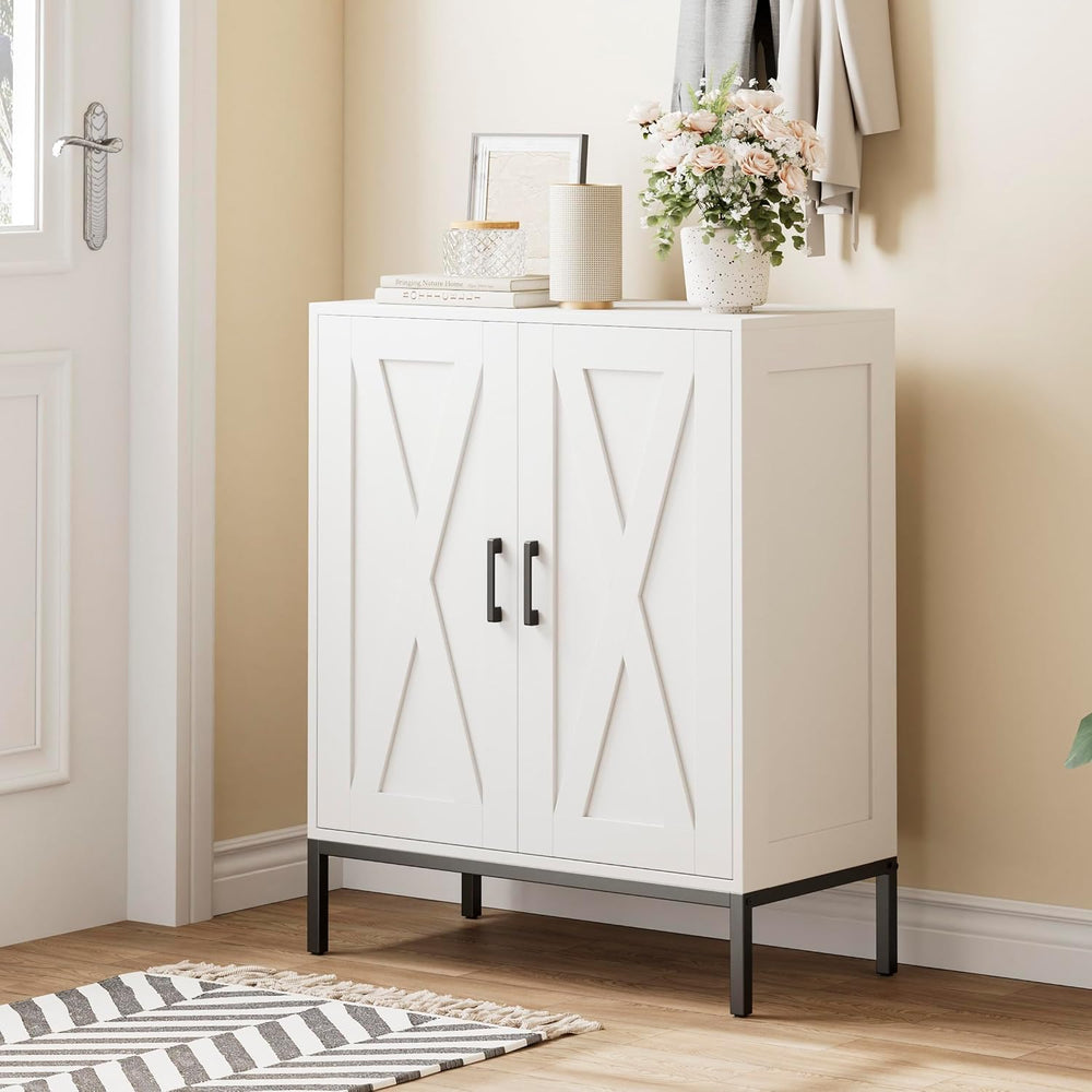 Homleke Farmhouse Shoe Cabinet with 2 Barn Doors & Metal Legs
