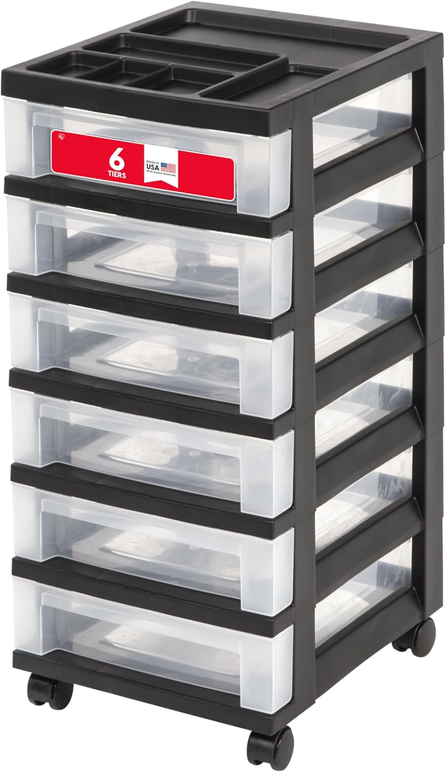 IRIS USA 6-Drawer Rolling Storage Cart, Black/Clear