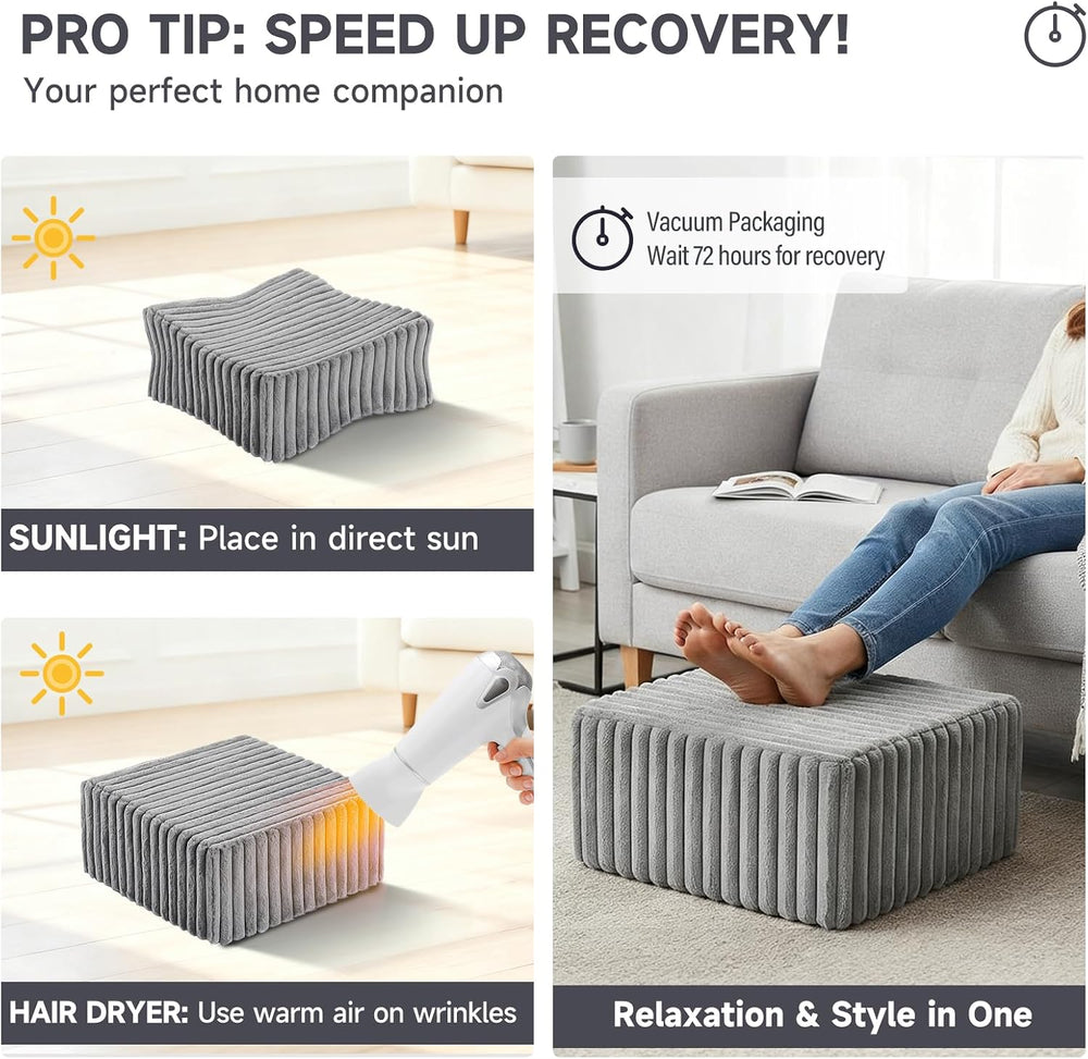 Tiita Square Stuffed Pouf Ottoman, Soft Foot Stool with Solid Foam Block