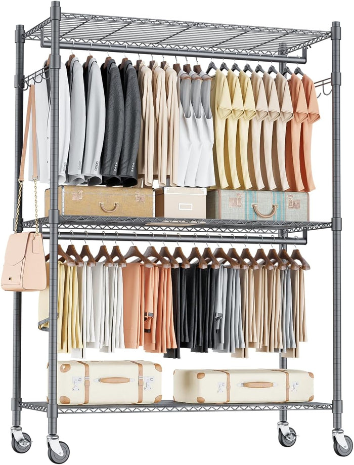 Homdox Heavy Duty Rolling Clothing Rack, Adjustable Garment Rack