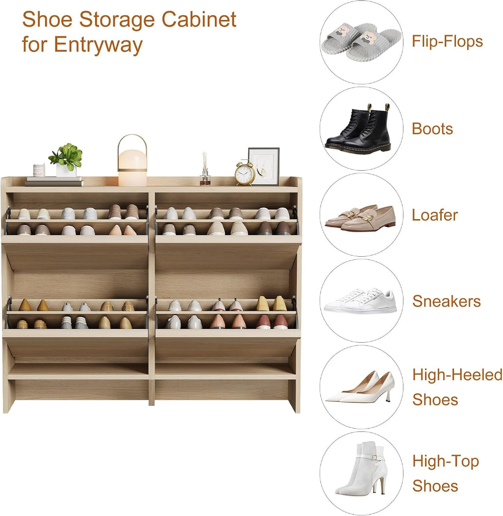Shoe Cabinet for Entryway, Hidden Shoe Organizer with 4 Flip Drawers, Freesta...