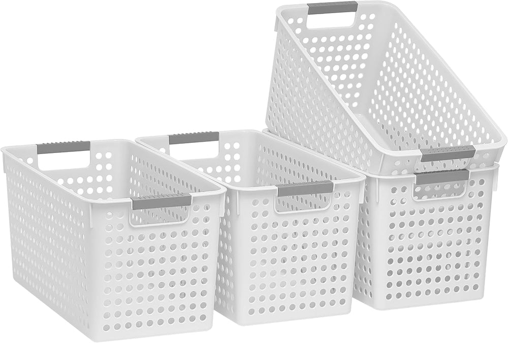 Soddeph Slim Plastic Storage Basket with Handles, Narrow Organizer box for Sh...
