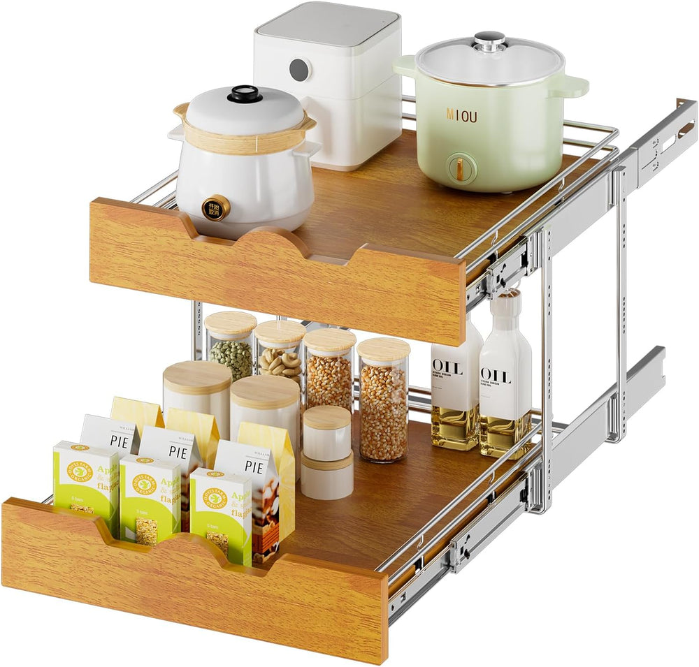 DINDON 2 Tier Pull Out Cabinet Organizer (17" W x 21" D) Slide Out ...