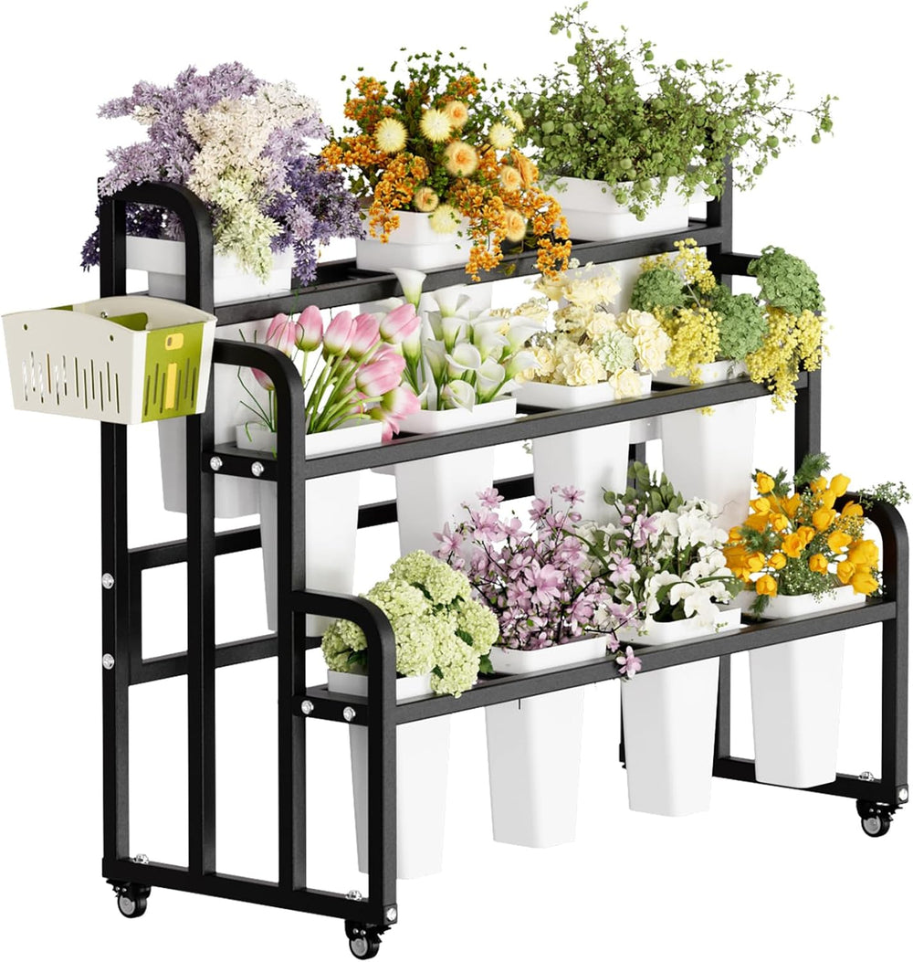 Heavy Duty Flower Bar with Buckets, 3-Tier Bouquet Bar Stand