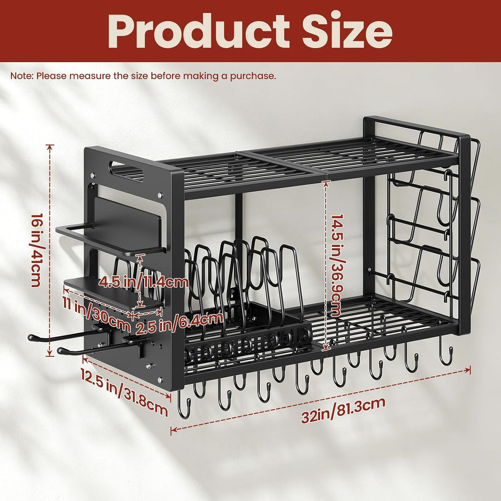 Pot Rack Wall Mount,4 in 1 Hanging Heavy Duty Metal Pan Shelf Organizer with ...