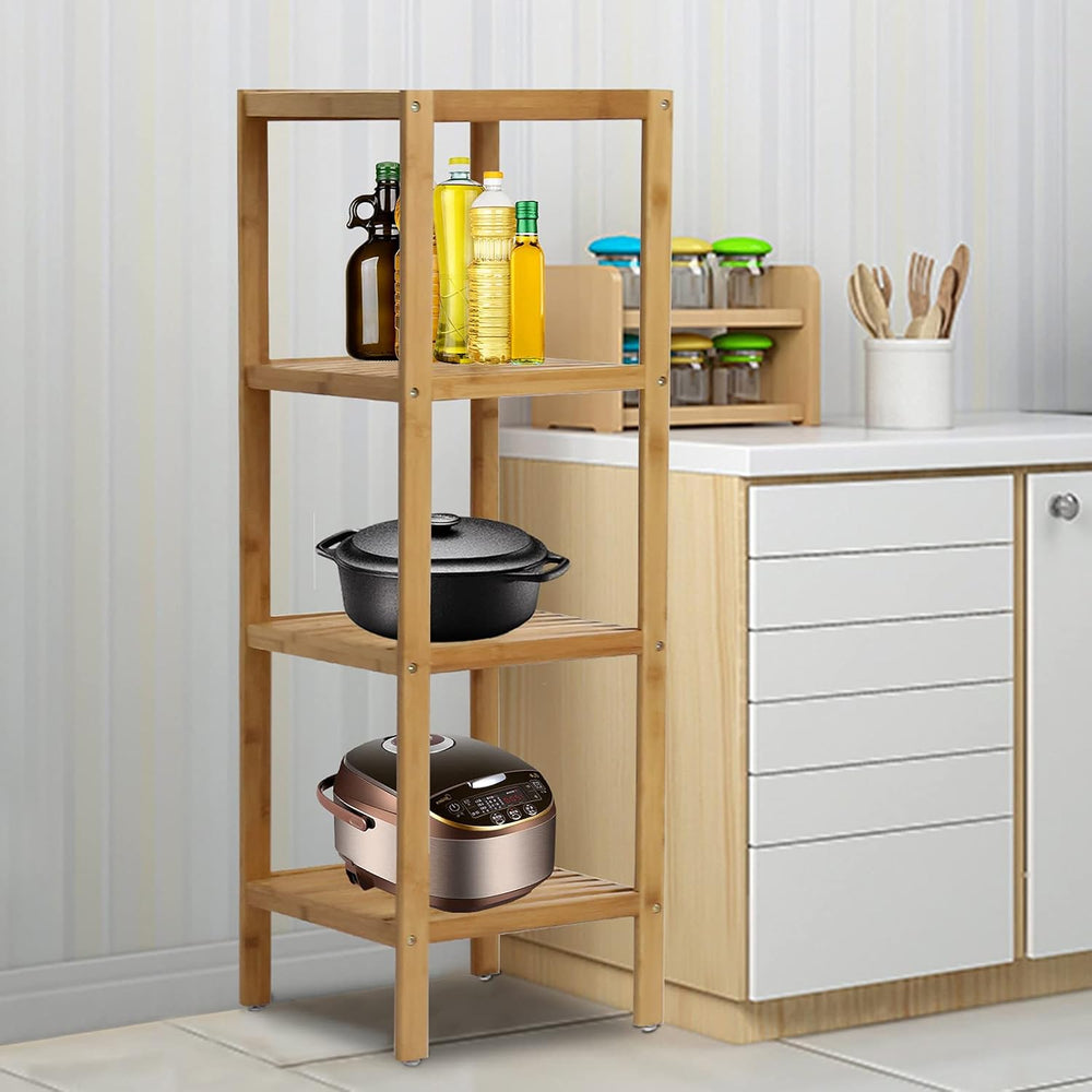 Bamboo Bathroom Shelf Square 4-Tier Storage Shelves Free Standing Rack Multif...