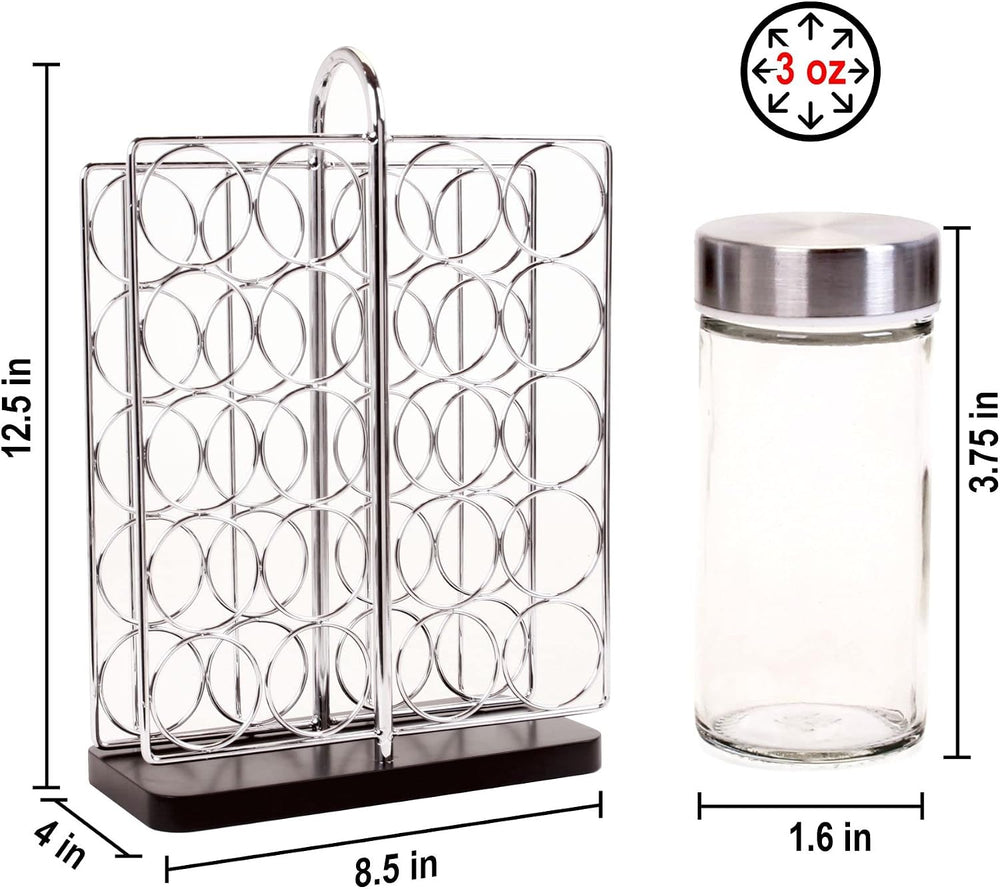 Orii 20 Jar Spice Rack Stainless Steel with Spices Included - Standing Rack S...