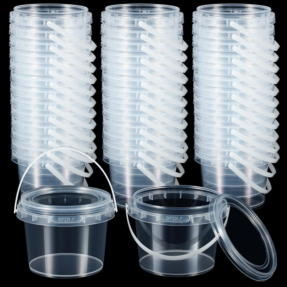 50 Pcs 10oz Maxcheck Plastic Bucket with Lids and Handles Bulk, Clear