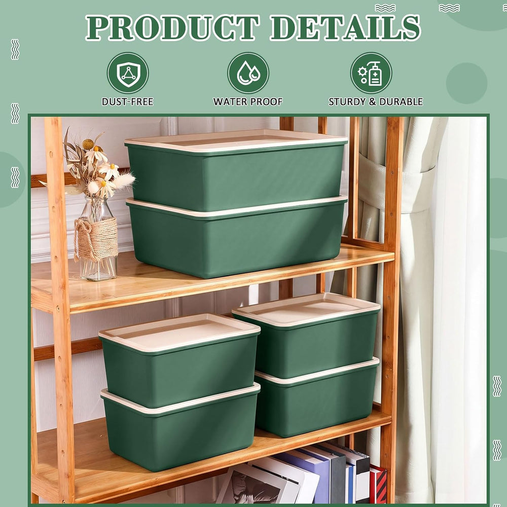 Menkxi 6 Pcs Large and Small Plastic Storage Bins with Lids 14.4 x 10.4 x 5.1...