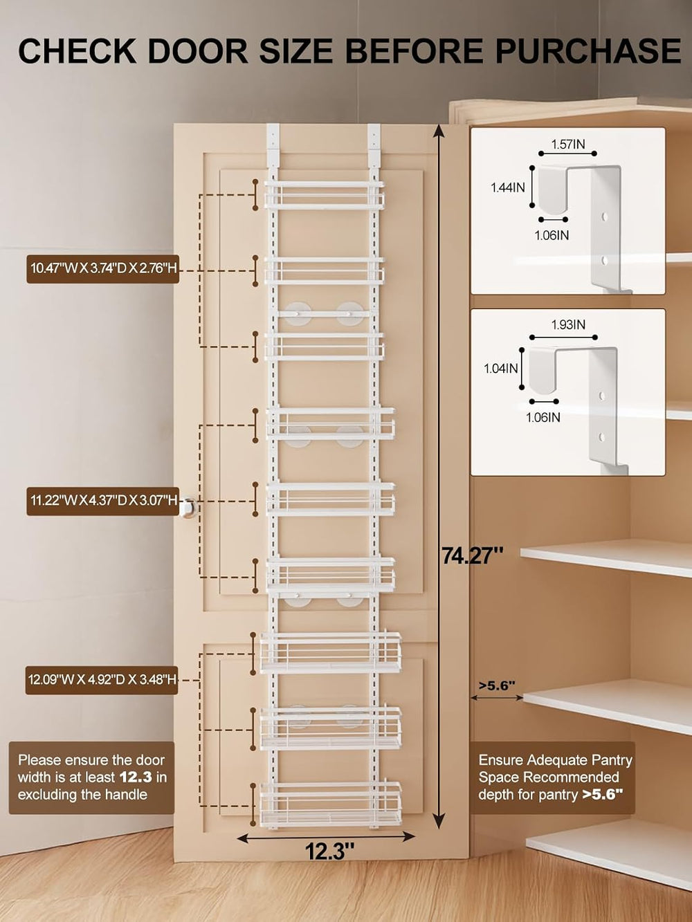 Delamu 9-Tier Over the Door Pantry Organizer, Adjustable Pantry Door Organize...
