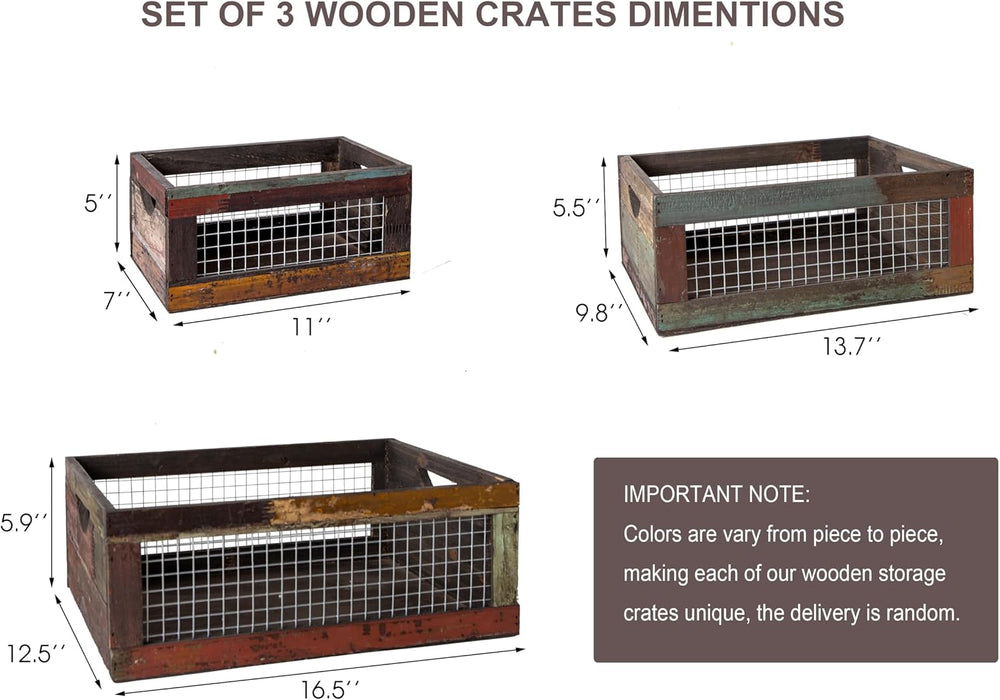 TIMRIS Set of 3 Rustic Wood Nesting Crates, Farmhouse Distressed Wooden Stora...