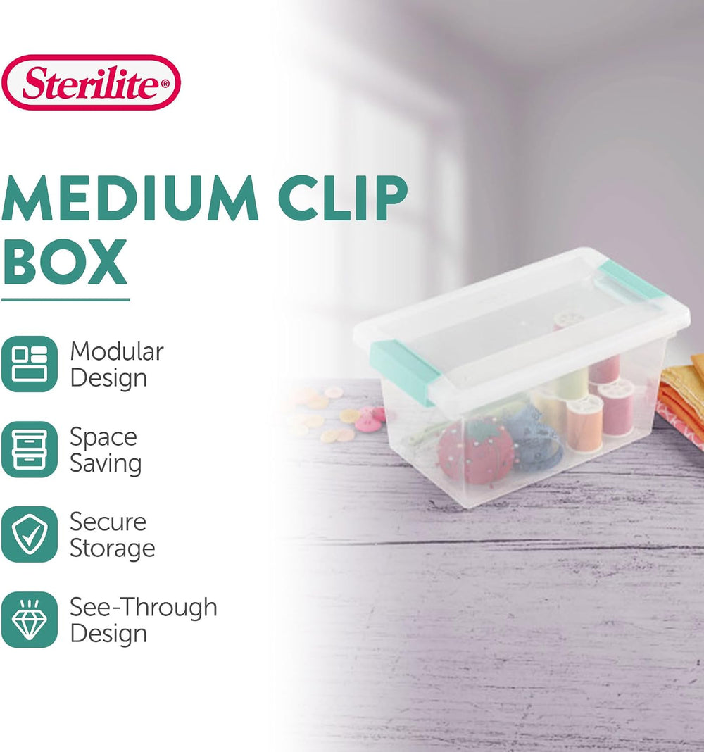 Sterilite 8-Pack Clip Box, Stackable Clear Plastic Bins with Latching Lids, M...