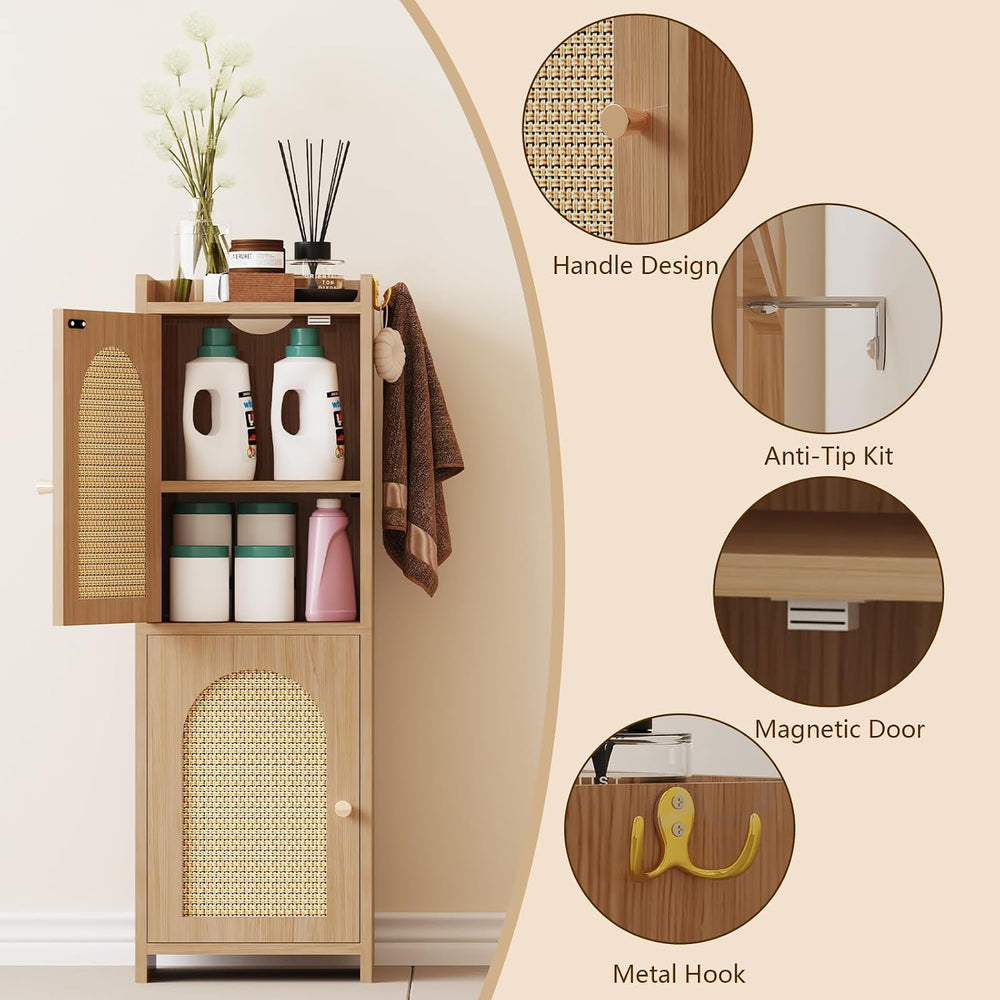 Arbuxzuy Rattan Bathroom Storage Cabinet with 2 Doors and Adjustable Shelf