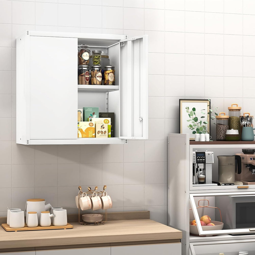 GREATMEET Metal Wall Cabinet, Wall Mounted Storage Cabinet with Lock for Gara...