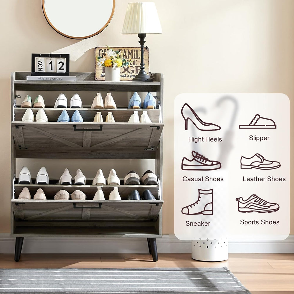 Barnyatoh Shoe Storage Cabinet with 2 Flip Drawers,Hidden Shoe Organizer