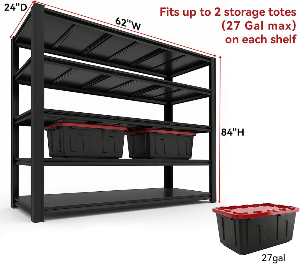 5-Tier Heavy Duty Garage Shelving, 5000LBS Capacity, 84" H x 62" W ...