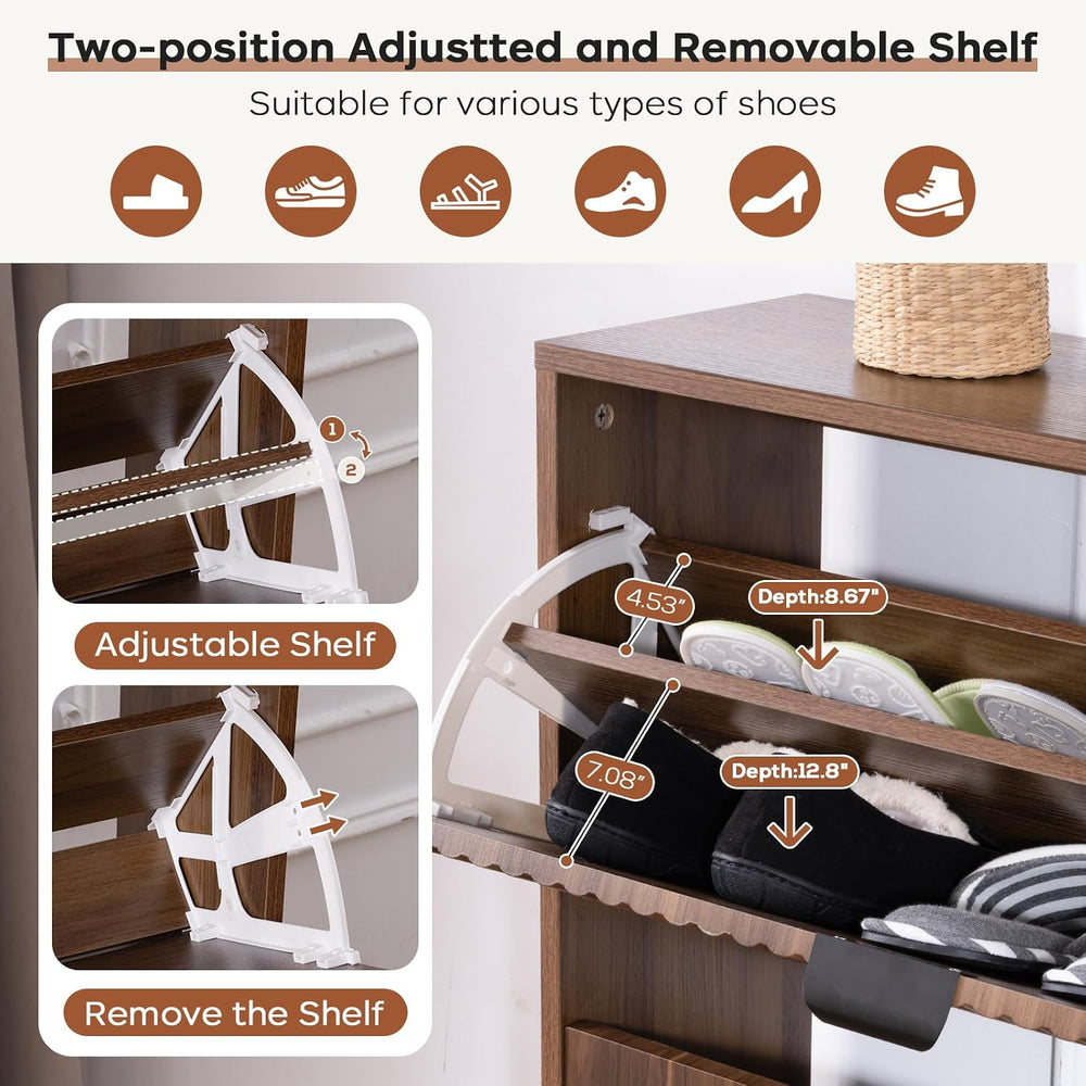 Shoe Cabinet with 3 Flip Drawers, 31.5'' W Narrow Shoe Storage for En...