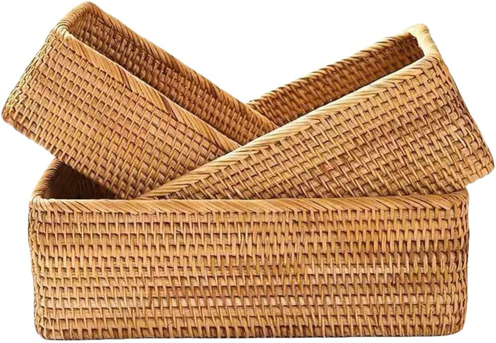 Rattan Storage Baskets, Wicker Baskets for Organizing, Hand Woven Fruit Baske...