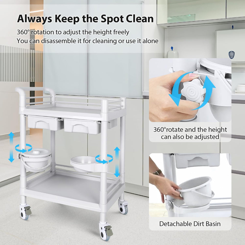 Medical Mobile Trolley Cart 2-Shelf 220 LBS Max Load Rolling Utility Cart