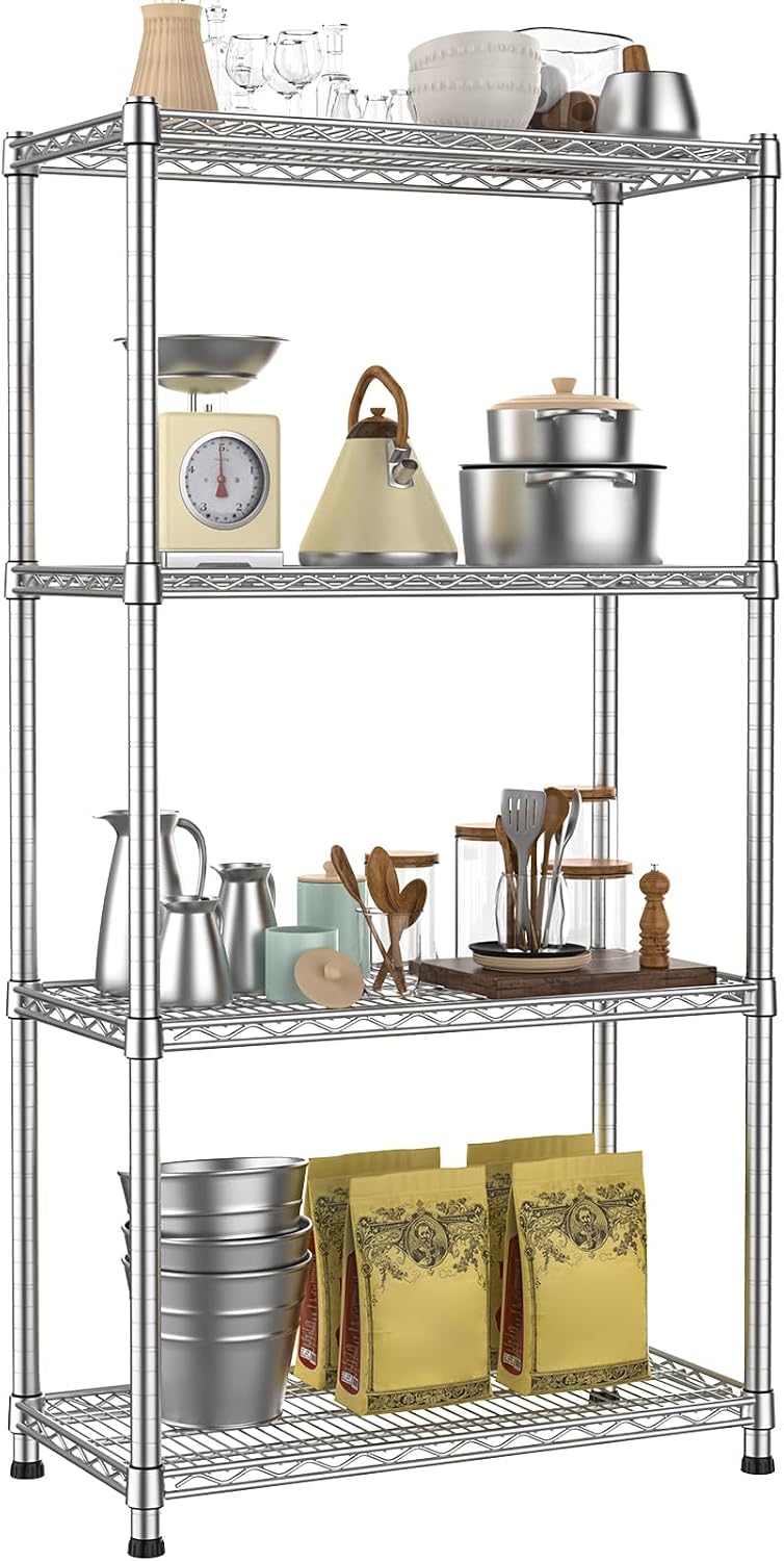 Heavy Duty Metal Wire Shelving Unit Industrial 4-Tier Garage Shelving Adjusta...