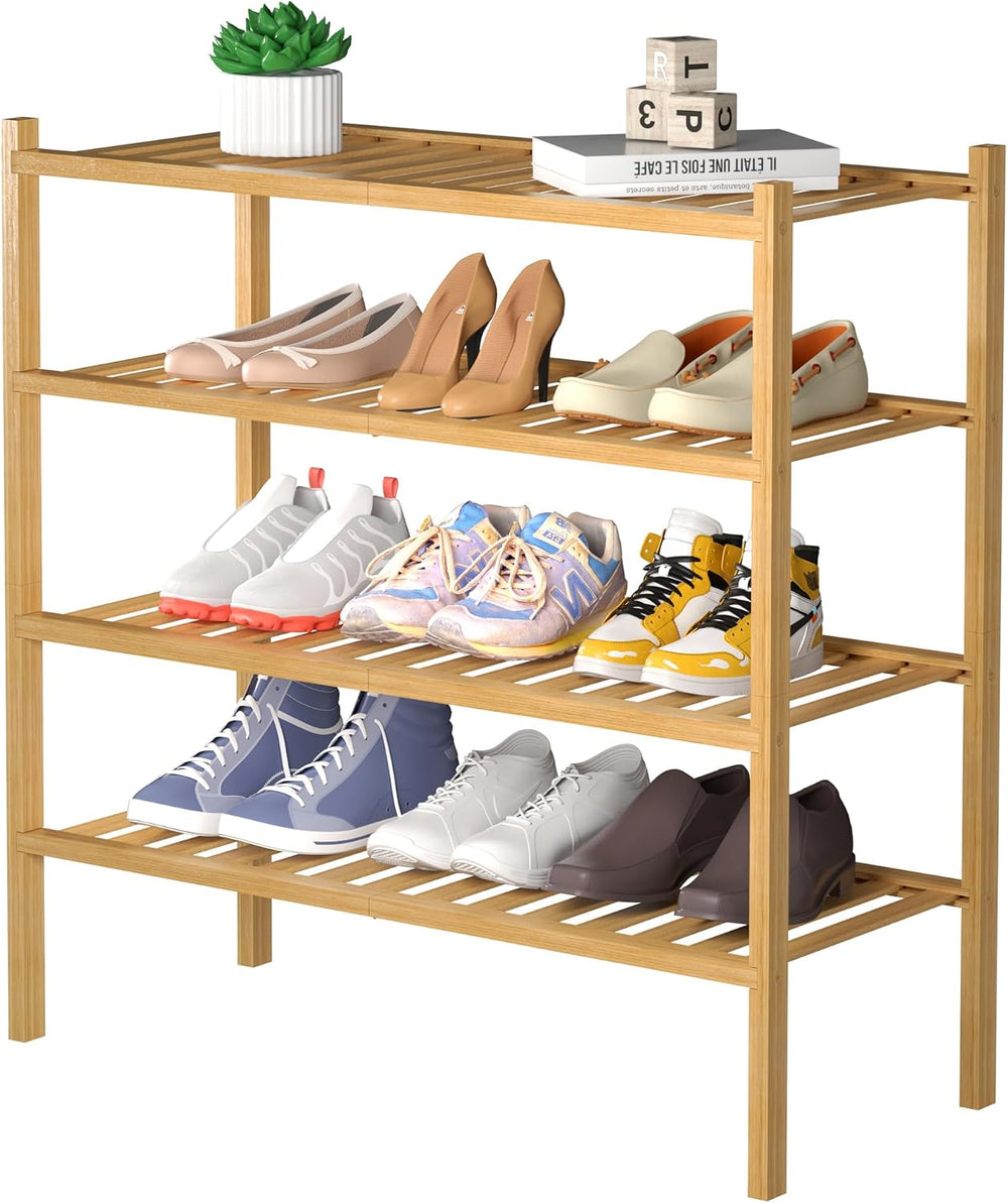 ROMGUAR CRAFT 4 Tier Bamboo Shoe Rack for Closet Free Standing Wood Shoe Shel...
