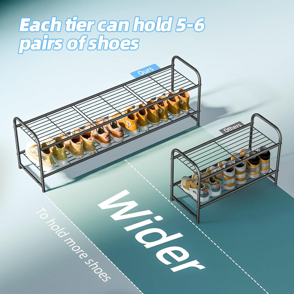 2 Tier Shoe Rack for Closet, 44 Inch Extra Wide Shoe Storage Organizer for Sh...