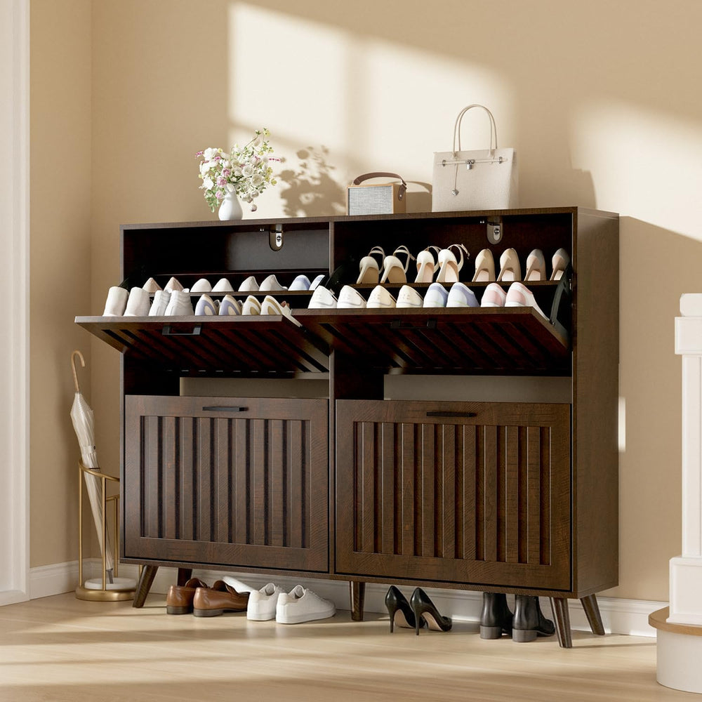 Shoe Storage Cabinet for Entryway Narrow Shoe Rack Cabinet 4 Flip Drawers