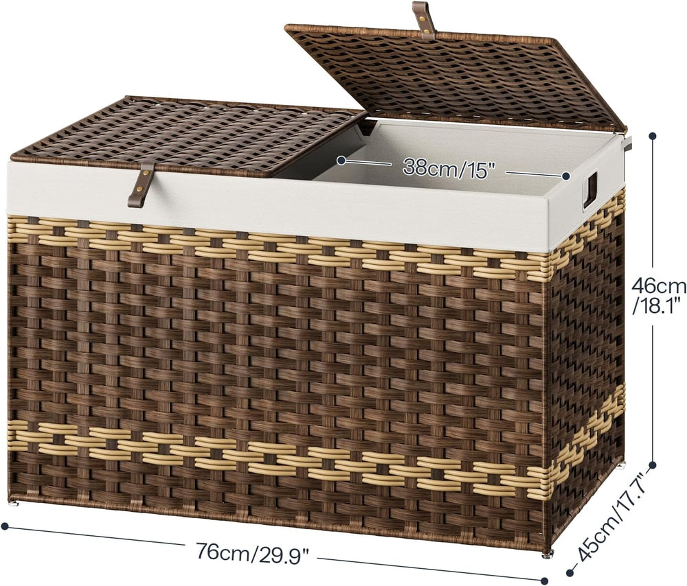 HOOBRO Storage Basket with Lid, 42.3 Gallon (160L) Wicker Storage Basket with...