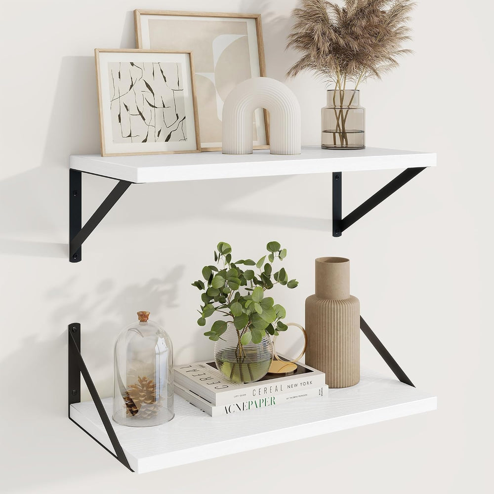 Axeman 20 Inch Floating Shelves, 10 Inch Deep White Wall Shelves Set of 2