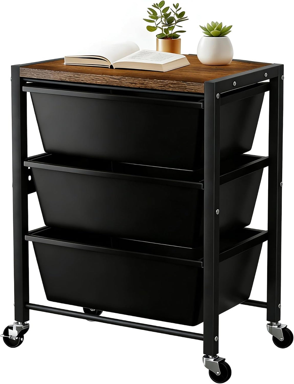 Rolling Cart with 3 Drawers, Plastic Drawer Storage Carts with Lockable Wheel...