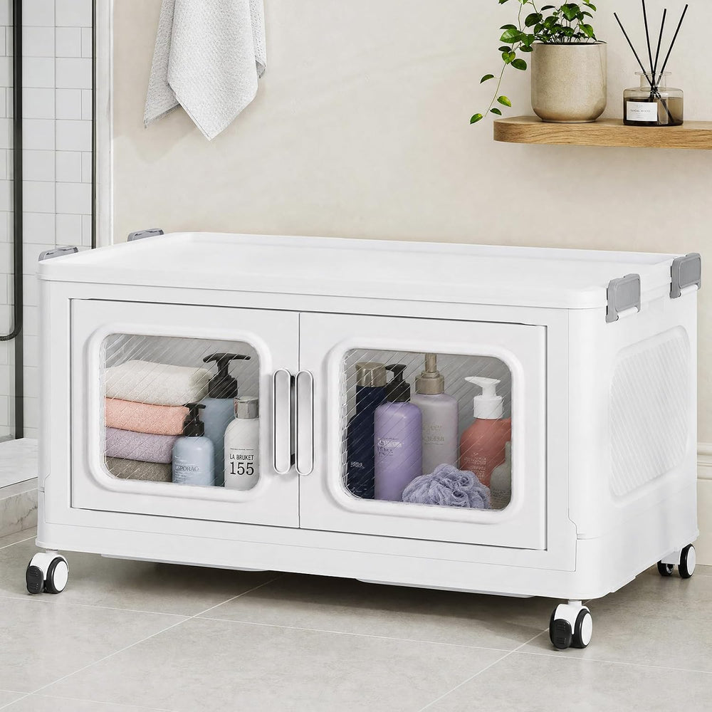 BROVIEW 60qt Extra Large Stackable Storage Bins with Lids White 1 Pack