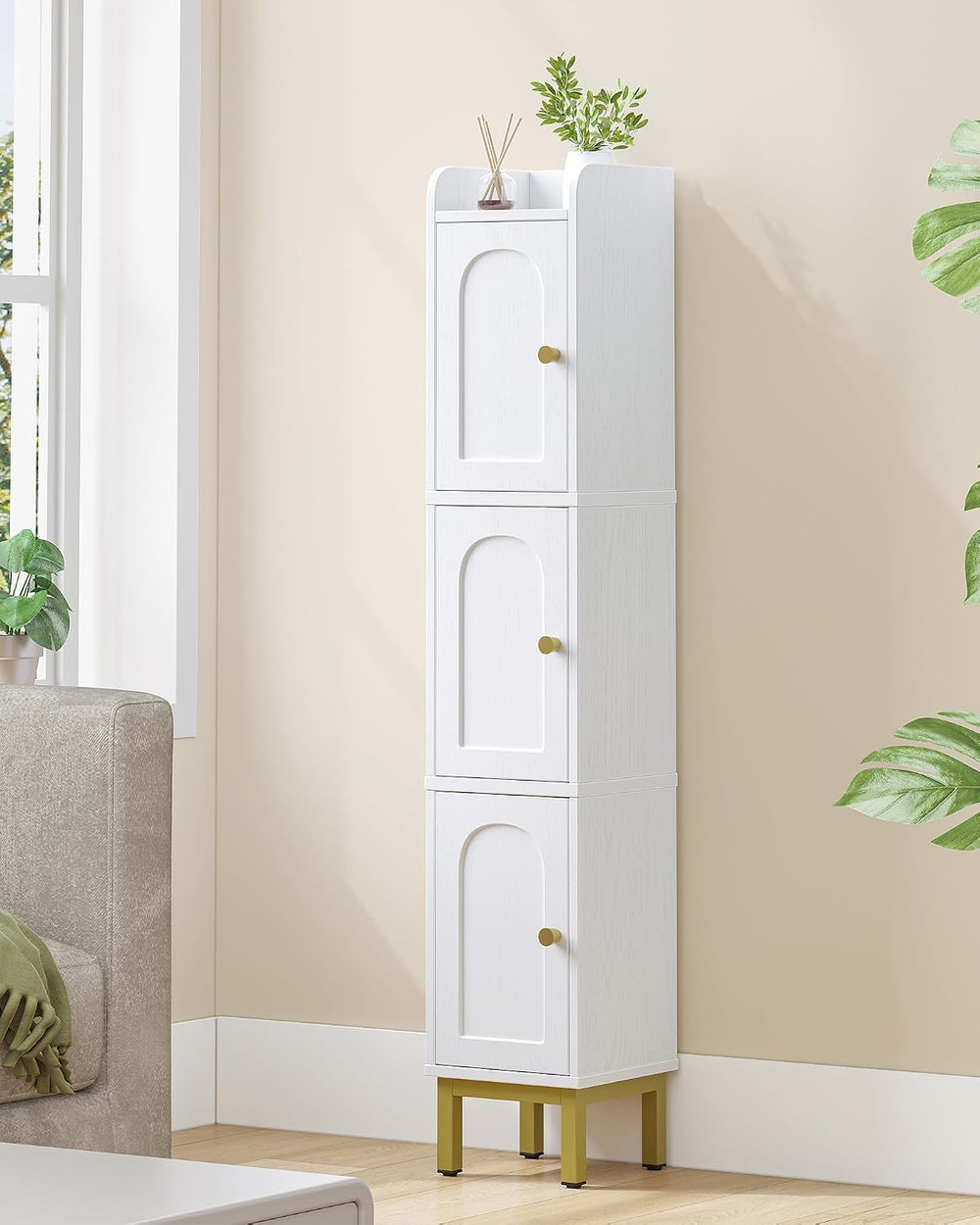 Hzuaneri Slim Bathroom Storage Cabinet, Narrow Bathroom Organizers,3 Doors