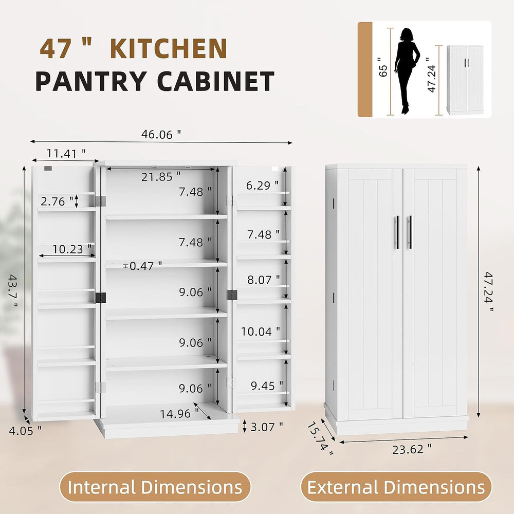 Shintenchi 47'' Kitchen Pantry Cabinet, 5-Layer Storage Cupboard, White