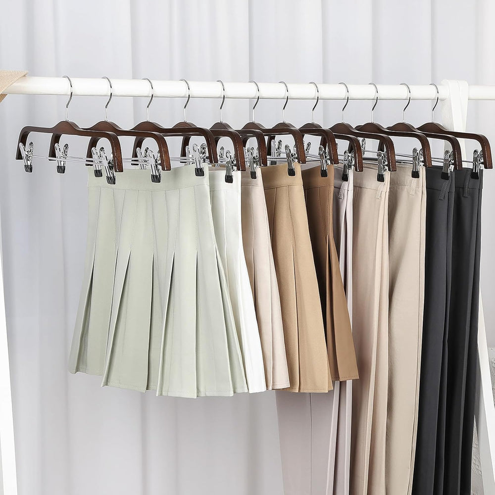 TOPIA HANGER Wooden Pants Hangers, Slim Natural Wood Skirt Hangers with Anti-...