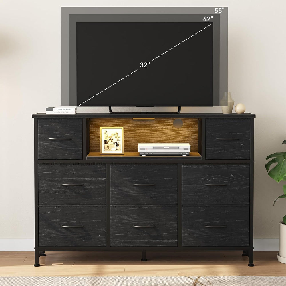 DUMOS LED Entertainment Center, TV Stand Dresser with Charging Station