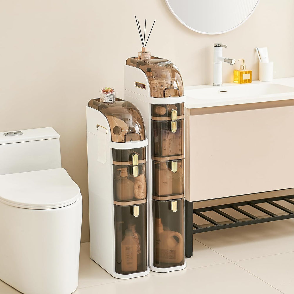Ceruaxb 4-Tier Slim Bathroom Cabinet with Drawers and Toilet Paper Holder