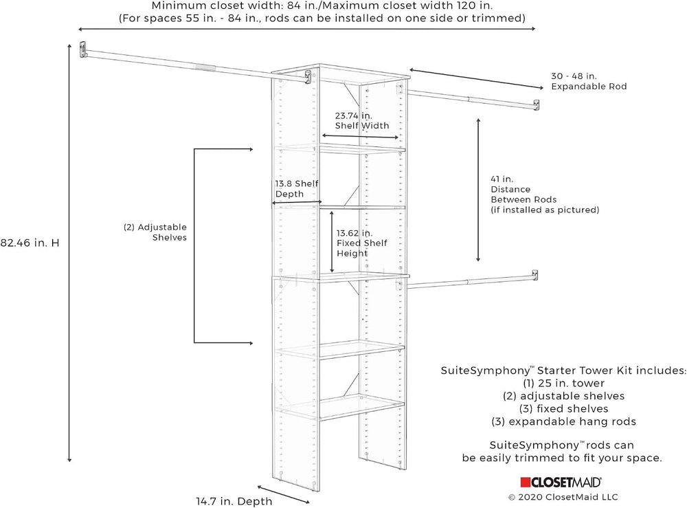 ClosetMaid SuiteSymphony Wood Closet Organizer System, 25-Inch Starter Kit wi...