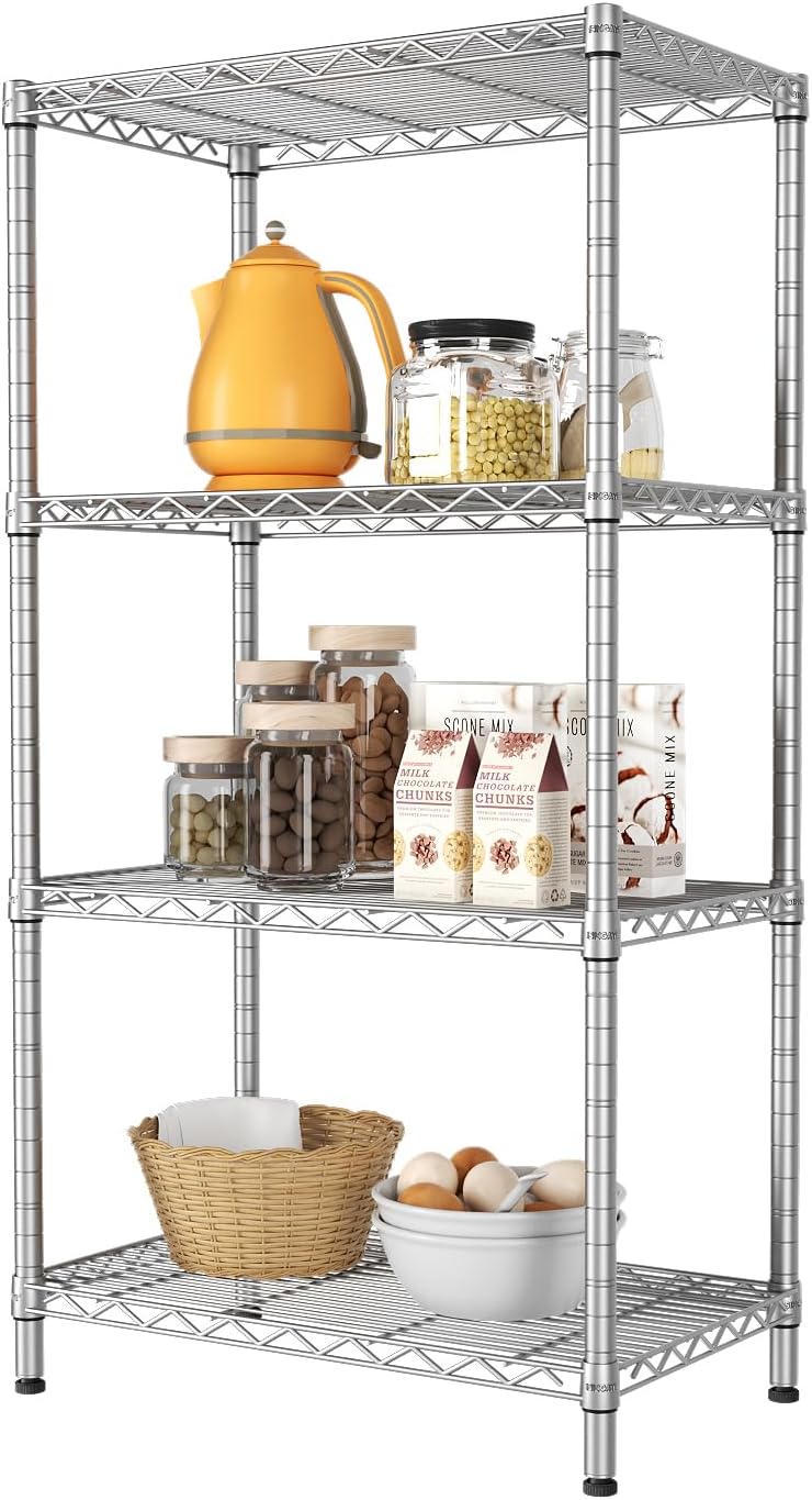 4 Metal Shelves Wire Shelving Storage Shelf Adjustable Unit Pantry
