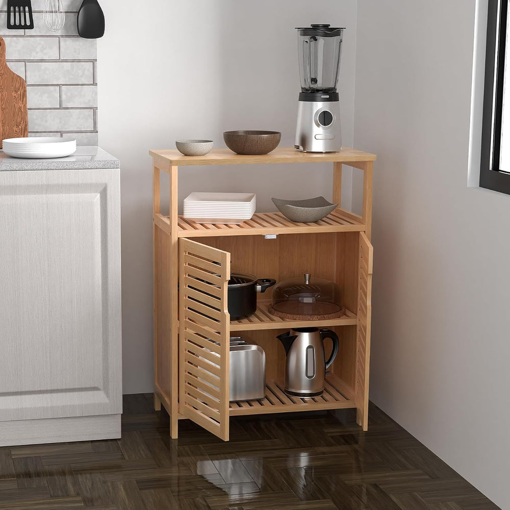 Bamboo Bathroom Storage Cabinet with 2 Doors, Floor Freestanding Cabinet